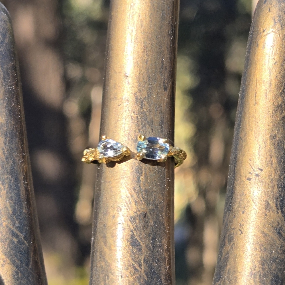 Topaz Natural Gemstone Sterling & Gold Ring Sz7 Adjustable - Picture 6 of 12